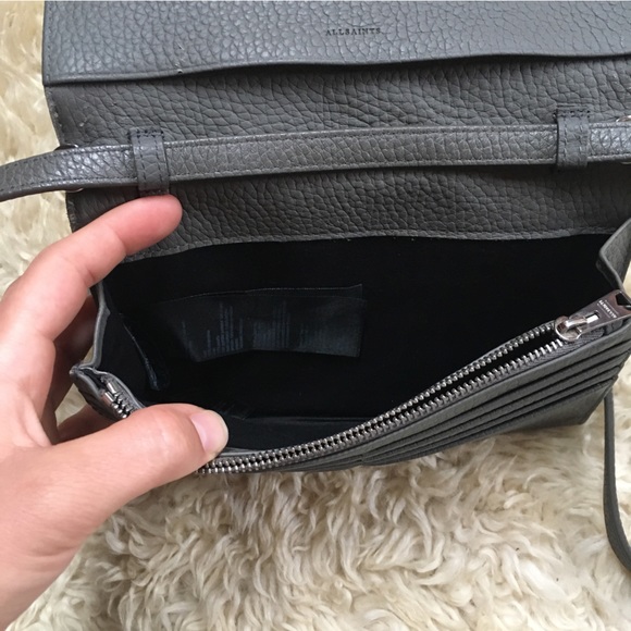 AllSaints Grey Pebble Leather Shoulder Purse - Picture 11 of 14